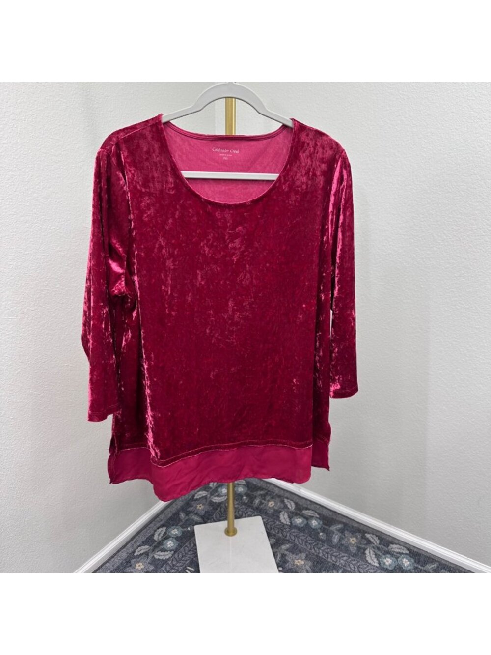 Coldwater Creek Crushed Velvet Sheer Hem Tunic Top Shirt Womens size PXL